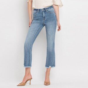 Vervet High Rise Frayed Hem Crop Flare Jeans